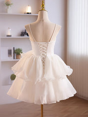 Bridesmaid Dresses For Beach Wedding, White Tulle Straps Short Graduation Dress, White Tulle Sweetheart Prom Dress