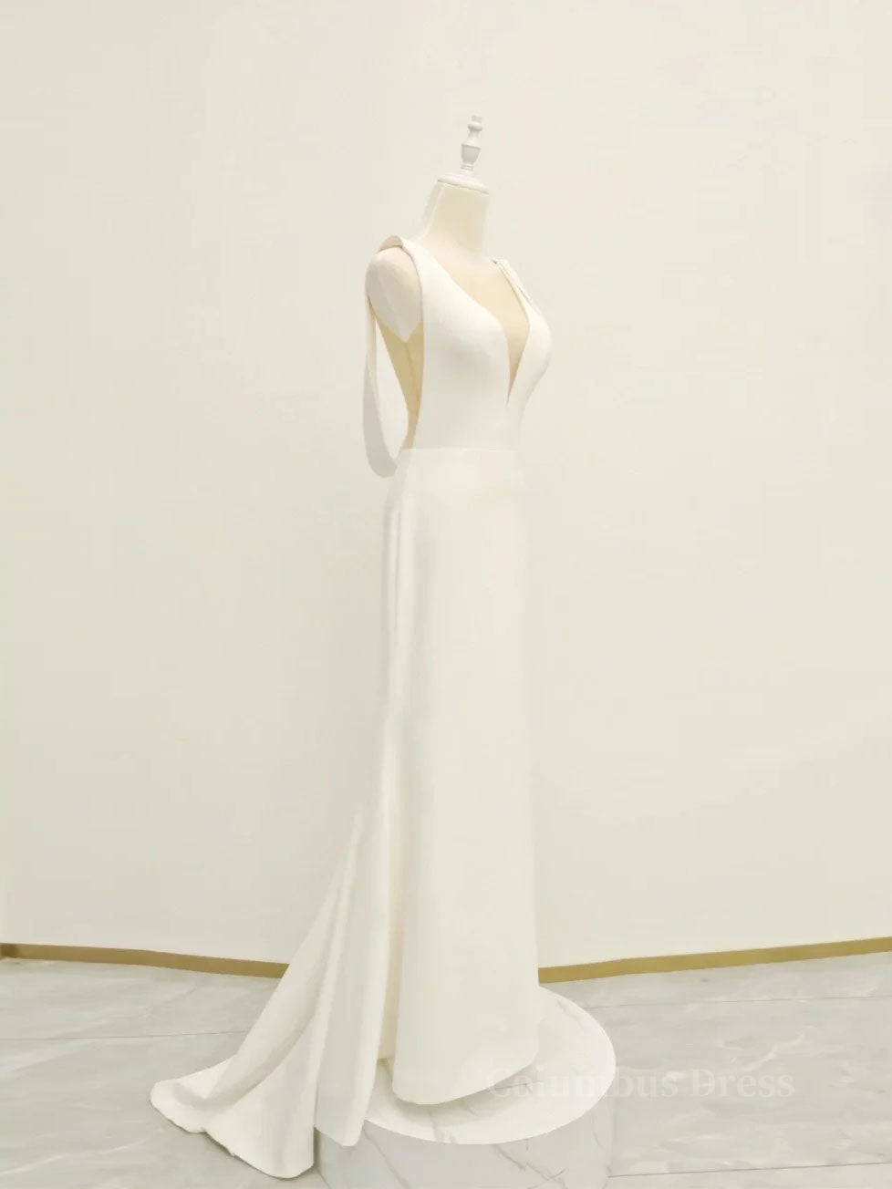 Prom Dresse 2027, White v neck long prom dress, white evening dress