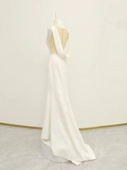 Prom Dress Uk, White v neck long prom dress, white evening dress