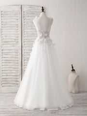 Bridesmaid Dresses Dusty Rose, White V Neck Tulle Beads Long Prom Dress White Evening Dress