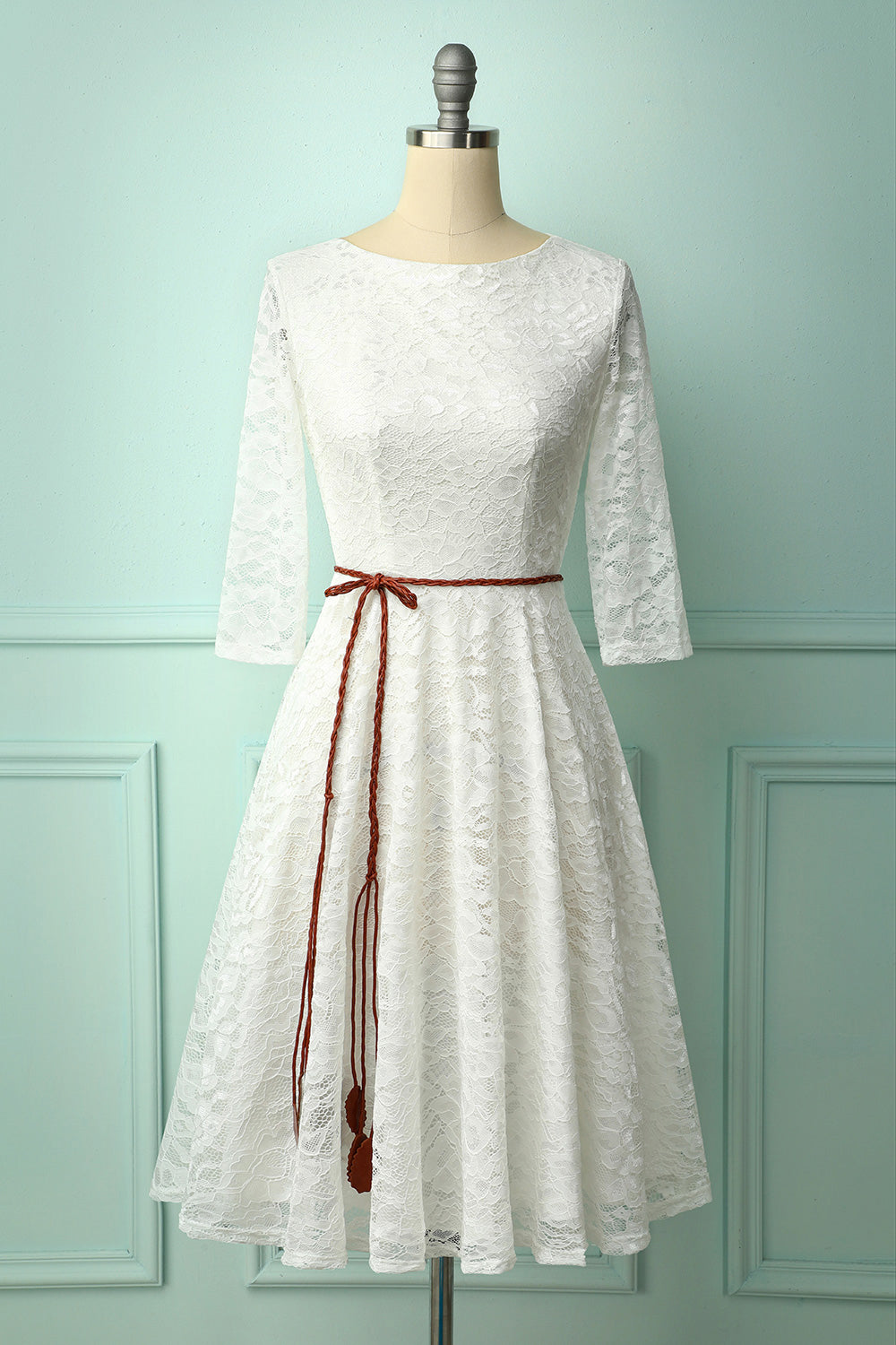 Prom Dresses Navy, White Lace Midi Dress
