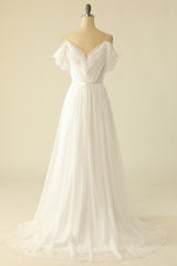 Wedding Dress Beautiful, White Off the Shoulder Tulle Wedding Dress