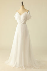 Wedding Dress Design, White Off the Shoulder Tulle Wedding Dress