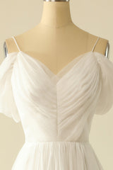 Wedding Dress Designs, White Off the Shoulder Tulle Wedding Dress