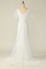 Wedding Dresses For, White V Neck Lace Wedding Dress