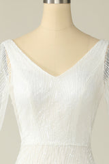 Wedding Dress Strapless, White V Neck Lace Wedding Dress