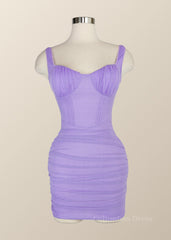 Formal Dressing For Ladies, Wide Straps Lavender Ruched Bodycon Mini Dress