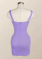 Formal Dress Prom, Wide Straps Lavender Ruched Bodycon Mini Dress