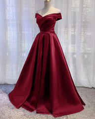 Wedding Dresses Back, Wine Red Floor Length Off Shoulder Wedding Party Dress, Dark Red Prom Dress