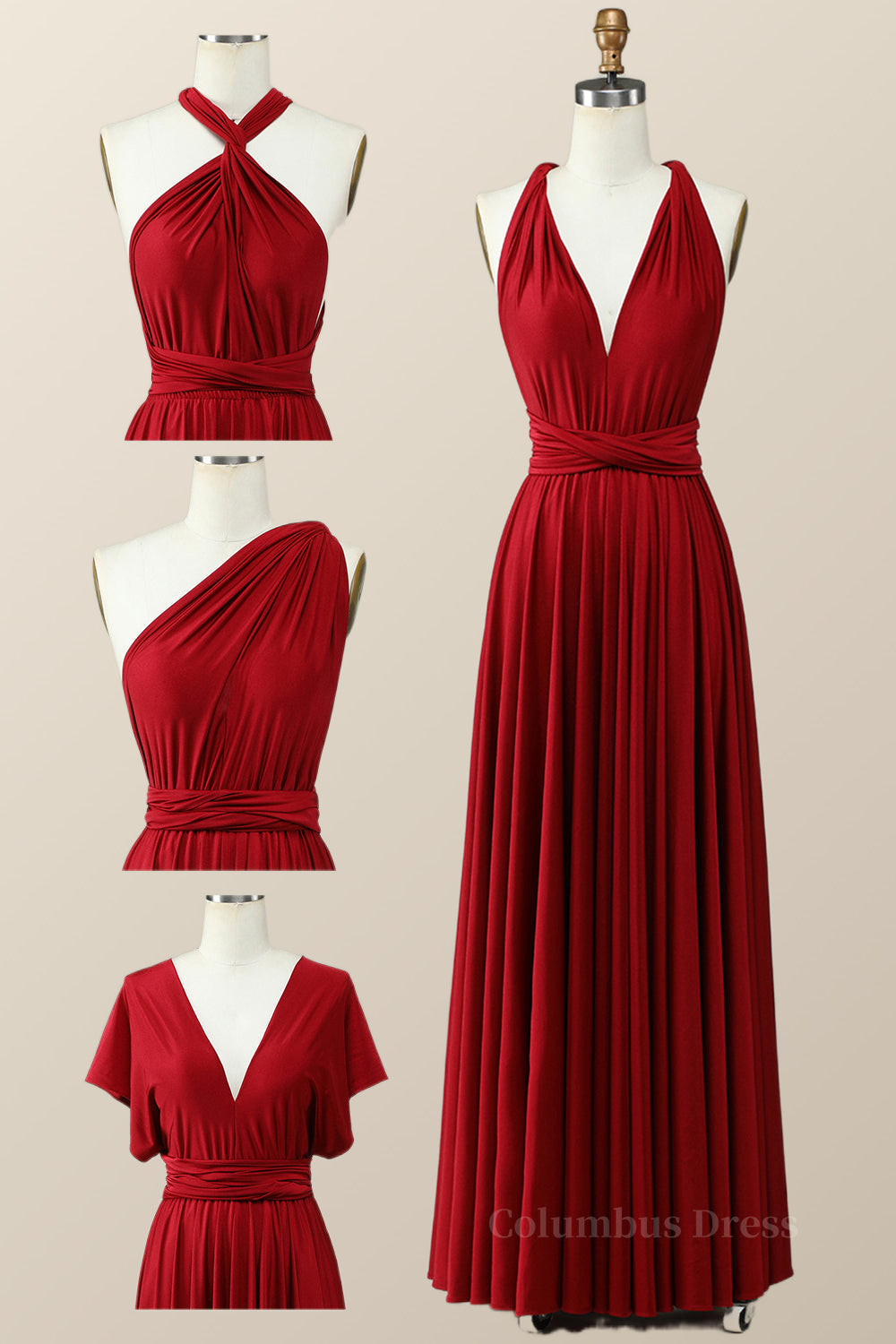 Stylish Outfit, Wine Red Long Convertible Dresses