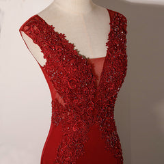 Prom Dresse 2031, Wine Red Mermaid Floor Length Low Back Evening Dress, Burgundy Prom Dress Party Dress