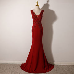 Prom Dress Uk, Wine Red Mermaid Floor Length Low Back Evening Dress, Burgundy Prom Dress Party Dress
