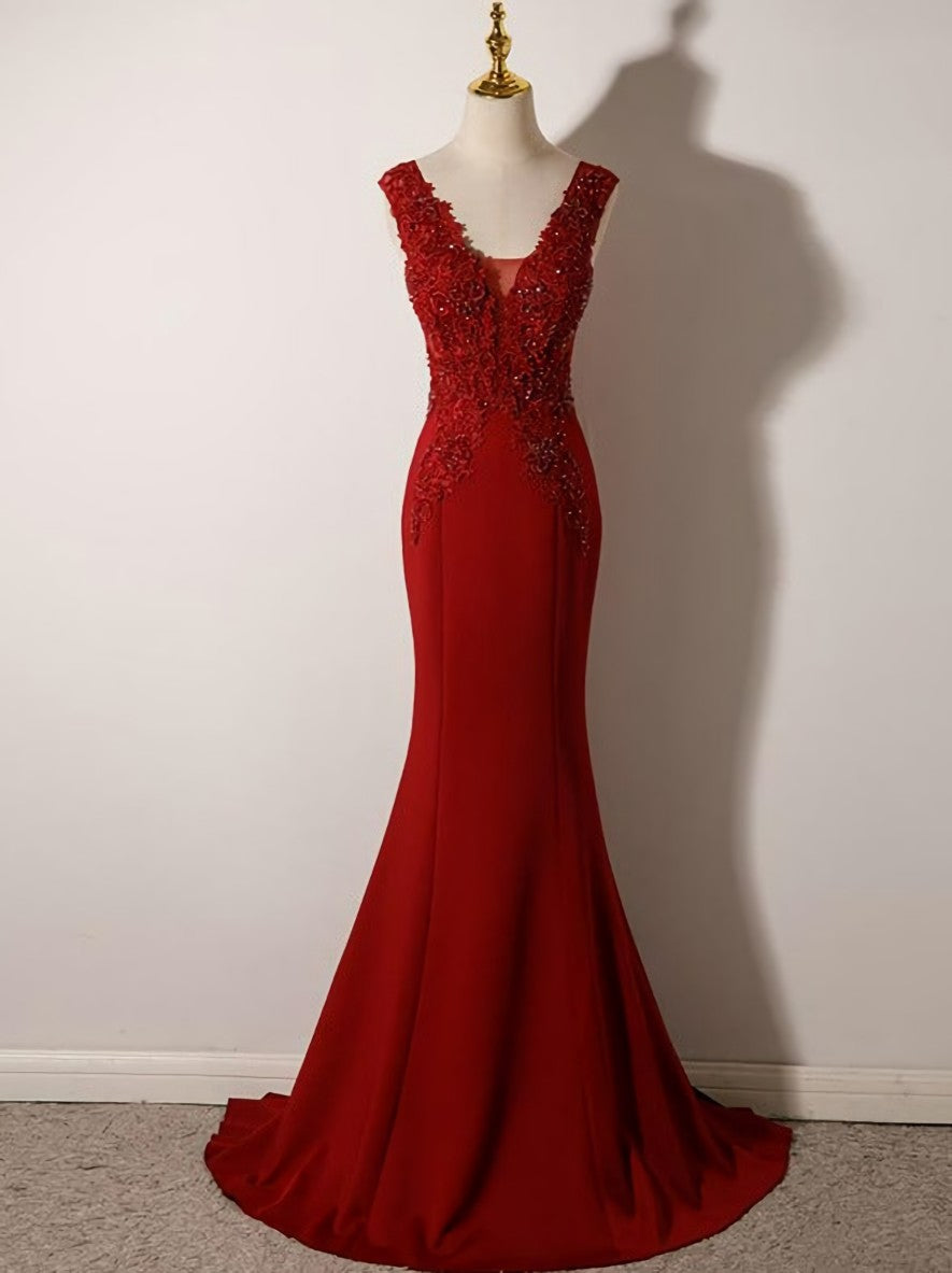 Prom Dresses2031, Wine Red Mermaid Floor Length Low Back Evening Dress, Burgundy Prom Dress Party Dress