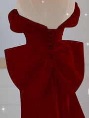 Wedding Dress Custom, Wine Red Mermaid Long Party Dress with Bow, Wine Red Wedding Party Dress