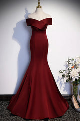 Wedding Dresses 2021, Wine Red Mermaid Long Prom Dress, Off the Shoulder V-Neck Wedding Party Dress