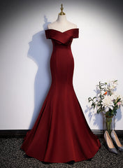 Bridesmaid Dress Purple, Wine Red Mermaid Off Shouler Evening Dress, Wine Red Long Prom Dress Party Dress