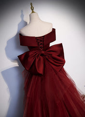 Bridesmaids Dress Purple, Wine Red Mermaid Off Shouler Evening Dress, Wine Red Long Prom Dress Party Dress