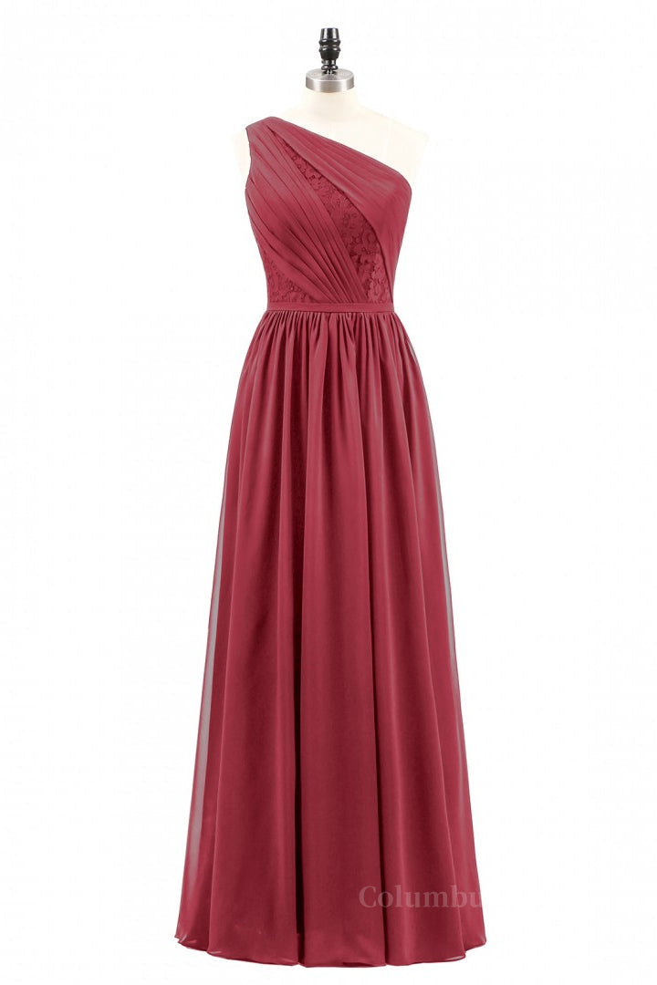 Mismatched Bridesmaid Dress, Wine Red One Shoulder A-line Chiffon Long Bridesmaid Dress