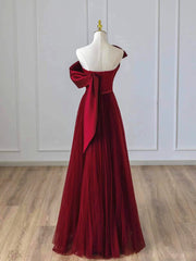 Party Dress For Summer, Wine Red Satin and Tulle A-line Simple Prom Dress, Floor Length Party Dress