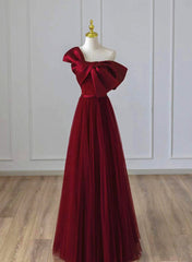 Party Dresses Cocktail, Wine Red Satin and Tulle A-line Simple Prom Dress, Floor Length Party Dress