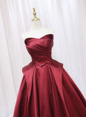 Party Dress Night Out, Wine Red Satin Long Party Dress, A-line Wine Red Prom Dress