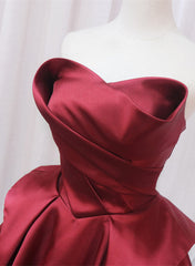 Party Dresses Night Out, Wine Red Satin Long Party Dress, A-line Wine Red Prom Dress