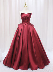 Party Dresses For Ladies 2029, Wine Red Satin Long Party Dress, A-line Wine Red Prom Dress