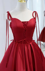 Prom Dresses Outfits Fall Casual, Wine Red Satin V-neckline Straps Beaded Short Prom Dress, Wine Red Party Dresses