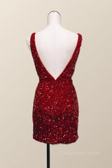 Prom Dresses2029, Wine Red Sequin Tight Mini Dress