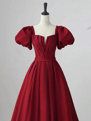 Party Dresses Online, Wine Red Short Sleeves A-line Floor Length Party Dress, Long Prom Dress