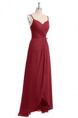Plu Size Wedding Dress, Wine Red Straps Faux Wrap Long Bridesmaid Dress