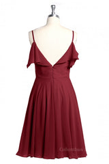 Sage Green Bridesmaid Dress, Wine Red Straps Short Ruffles Bridesmaid Dress