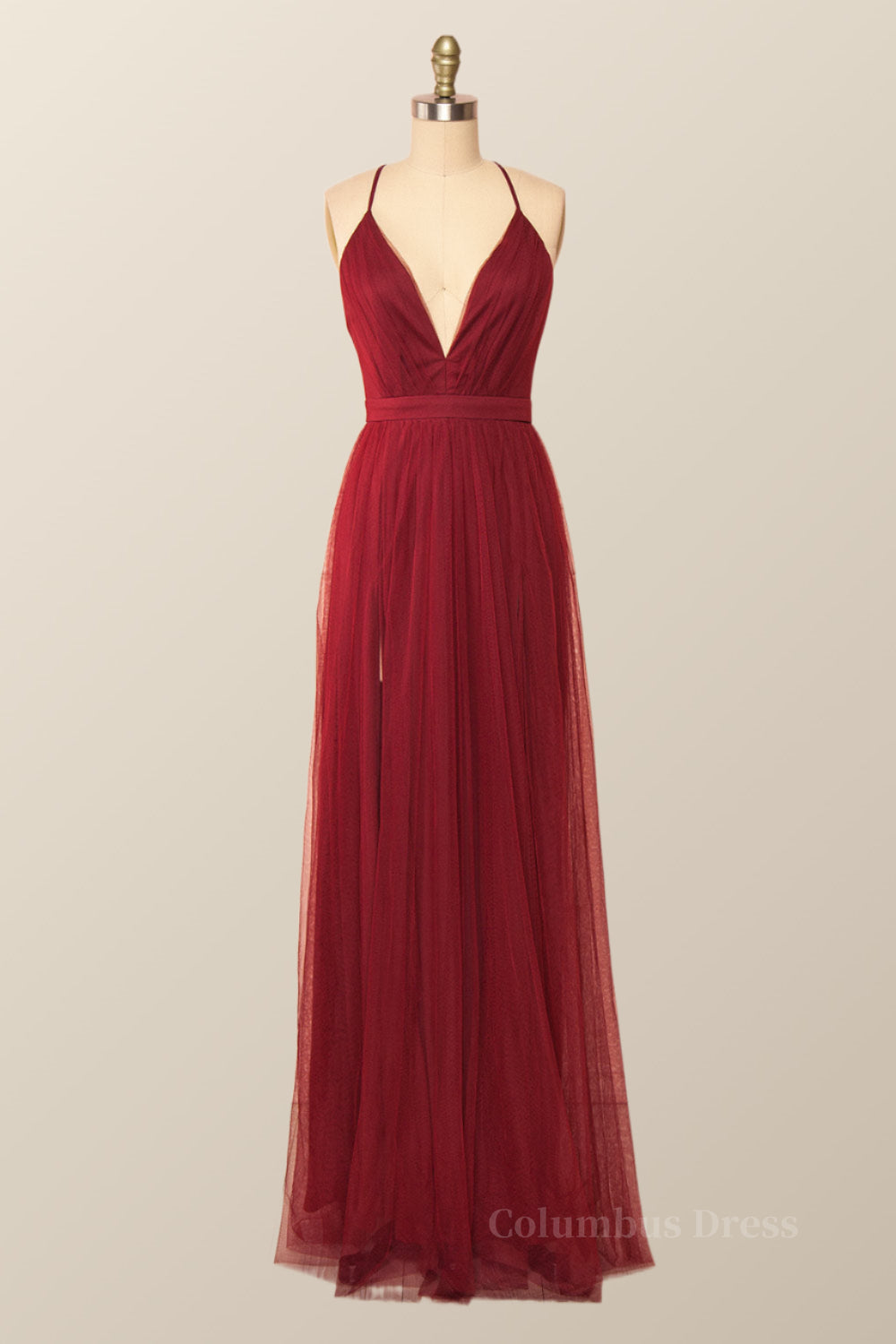 Party Dress Glitter, Wine Red Tulle A-line Long Maxi Dress