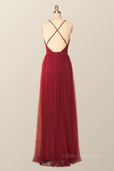 Classy Outfit, Wine Red Tulle A-line Long Maxi Dress