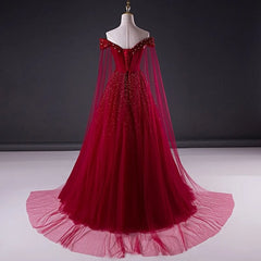 Maxi Dress Outfit, Wine Red Tulle Beaded Tulle Sparkle Long Prom Dress, Dark Red Sweet 16 Gown