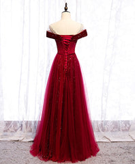 Prom Dress Places Near Me, Wine Red Tulle with Velvet Long Party Dress, Wine Red Formal Dress Prom Dress
