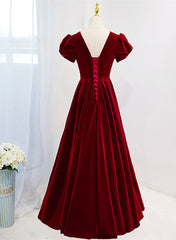 Wedding Dress Stores Near Me, Wine Red V-neckline Velvet Prom Dress Party Dress, A-line Wedding Party Dress