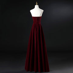 Long Sleeve Dress, Wine Red Velvet Floor Length Long Prom Dress, Dark Red Party Dress