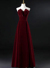 Rustic Wedding Dress, Wine Red Velvet Floor Length Long Prom Dress, Dark Red Party Dress