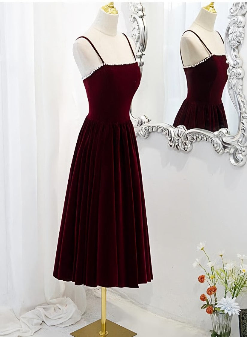 Wedding Dress Rustic, Wine Red Velvet Short Simple Wedding Party Dress, Dark Red Homecoming Dresses