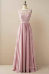 Party Dress Top, Wisteria A-line Illusion Lace Cap Sleeves Chiffon Long Prom Dress