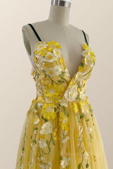 Bridesmaids Dress Beach, Yellow Floral Embroidery A-line Long Formal Dress