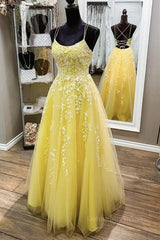 Party Dress Purple, Yellow Lace Backless A Line Long Prom Dress Open Back Formal Dress Yellow Evening Dress