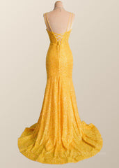 Slip Dress Outfit, Yellow Sequin Corset Mermaid Long Party Dress