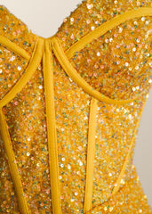 Aesthetic Dress, Yellow Sequin Corset Mermaid Long Party Dress