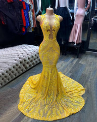 Elegant Wedding Dress, Yellow Sparkly Prom Dress,Mermaid Iridescent Dresses