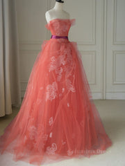 Prom Dress Princess, Yellow tulle lace long prom dress, yellow tulle formal dress